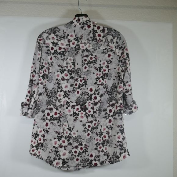 Talbots Long Sleeve Roll-Tab Blouse Gray Floral Full Button Collared Shirt Small - Picture 6 of 12